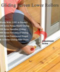 No Fuss Heavy Duty Lower Sliding Screen Door Roller Assembly With 1-1/4 Inch Nylon Concave Wheels For Quick Patio Door Glide Fix Edge Adjustable 2 Pack Replacement Parts installation, showing adjustment screw.