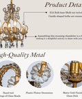 Four Light Crystal Chandelier in Antique Gold 14 Inch Diameter Dining Room Pendant Swag Light With Teardrop Beads Vintage Gothic Style Adjustable 76 Inch Chain E12 Bulb Compatible Bulbs Not Included featuring hand-tied glass beads and flower decoration.