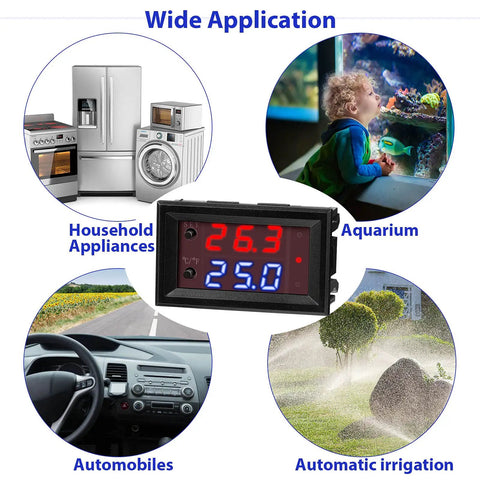 12V Temperature Controller Thermostat With Dual LED Display Pack Of 8 For DIY Pro Grade Temperature Regulation From Minus 50 To 110 Celsius 0.1 Celsius Accuracy 0.5 Second Refresh Rate Compact 48x29x32mm Module, dual LED display