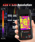 Hand holding Thermal Imaging Multimeter With Macro Lens And Date Recorder 428x320 IR Resolution 15 Palettes on circuit panel