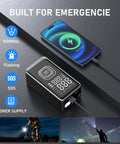 Cordless Portable Tire Inflator Mini Air Pump With Digital Pressure 150 PSI, shown charging a phone with LED emergency icons