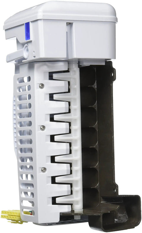 Side view of DA97-11092B Ice Maker Assembly For Samsung Refrigerators showing white and black design, OEM Replacement Part.