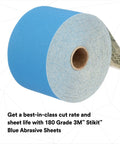 Stikit Blue Abrasive Sheet Roll 180 Plus Grade For Automotive Coating Removal And Body Repair No Hole Sanding Paper