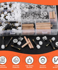 Open box of Three In One Furniture Connecting Hardware Kit With Cam Locks And Dowels, 270 Pcs Including Cam Lock Nuts, Pre Inserted Nuts