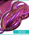 Opal Cherry Black Sealer sample with a glossy finish, showcasing a rich purple hue and metallic sparkle.