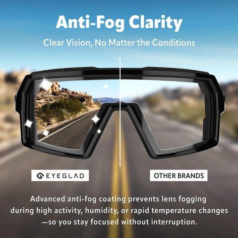 Badass Photochromic Safety Glasses with No Cap Impact Resistance for Cycling and Motorcycle Riding Featuring Rustproof Frames and Lightweight ANSI Z87 Approved Gear That Slaps for Worksite or Outdoor Adventures showing anti-fog clarity and detailed lens features.