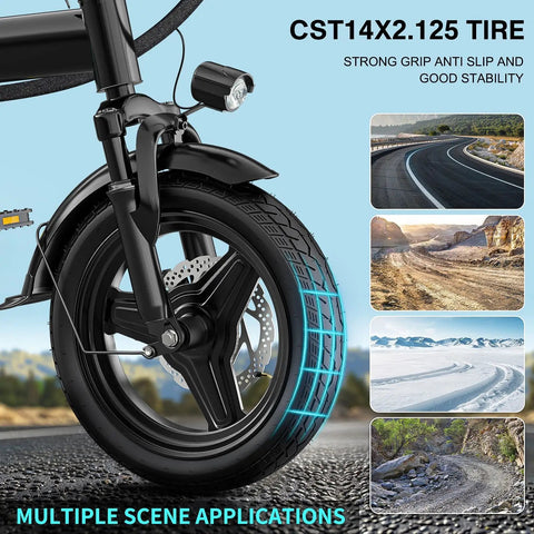 Front wheel of Foldable Electric Bike For Adults And Teens, City Commuter Ebike with 560W Motor, multiple terrain capability