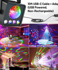 Disco Ball Party Lights 5 In 1 Sunset Light System illuminating various room setups with vibrant colors, USB powered