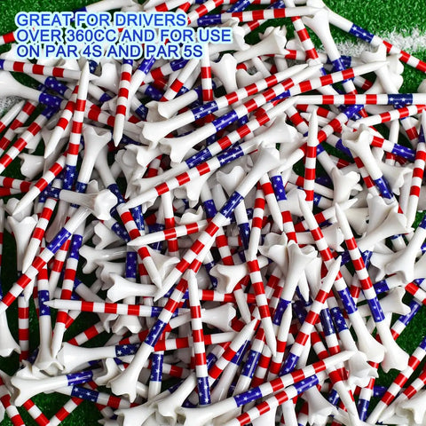 100 Pack Three And A Quarter Inch Plastic Golf Tees With Four Prongs For Less Friction And Spin Pro Grade Durable Tees Built For Stability High Visibility Markings In White Blue And Red For Consistent Height And Distance scattered on grass