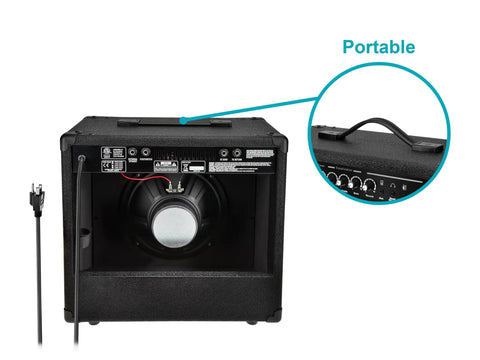 Back view of 40 Watt 1x10 Guitar Combo Amp With Spring Reverb, 10 Inch 4 Ohm Speaker, highlighting portable handle