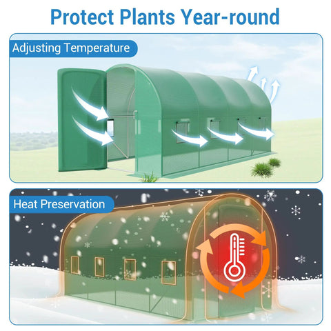 Walk In Greenhouse 15x7x7 Ft Outdoor Garden Shelter With Heavy Duty Galvanized Steel Hoop Frame Durable PE Cover 8 Windows And Swing Door All Season Plant Tunnel For Vegetables Herbs And Year Round Growing