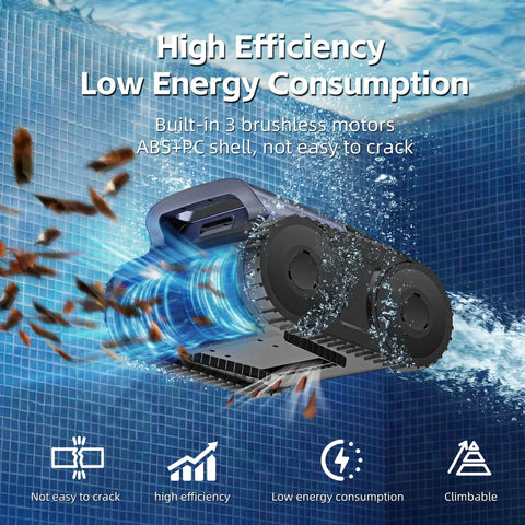 Cordless Pool Cleaner Robot with Smart Navigation and Self Parking LED Indicator Wall and Floor Cleaning in action in pool