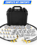 All-In-One Hydraulic Pressure Test Kit With Five Dual-Scale Gauges 10 to 600 Bar and 150 to 10000 PSI, 13 Couplings, 14 Tee Connectors