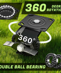 Built Bullet Proof Five Inch Solid Rubber Caster Wheels With Knockout Step On Brake Locks and Smooth Rolling Knobby Treads showing 360 degree rotation and double ball bearings.