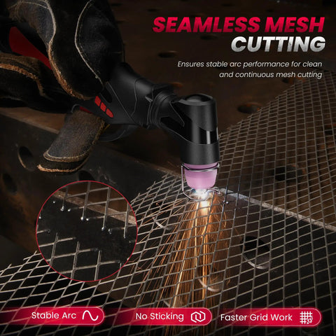 Pilot Arc Plasma Cutter 50A Dual Voltage 110 To 220V With LED Display And Air Sensor showing mesh cutting capabilities
