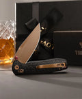 Dope Rose Gold Folding Knife for Men and Women 3 Inch 14C28N Steel Blade with PVD Coating Carbon Fiber Handle EDC Knife