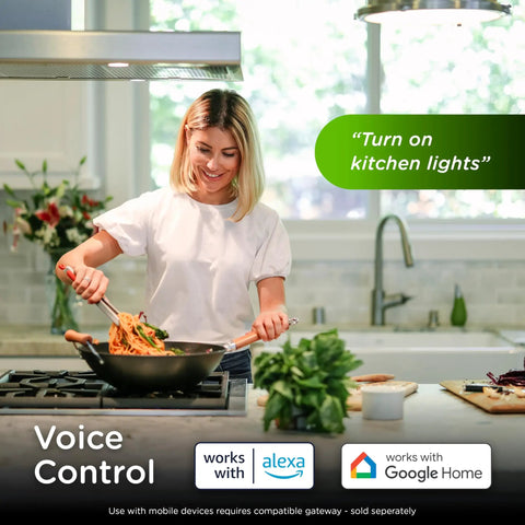 Long Range Z Wave On Off Switch 800 Series Toggle For Your Smart Home Setup Voice Control With Alexa And Google Assistant Works With SmartThings Ring Alarm Wink ADT Nexia Honeywell And More, woman cooking in kitchen