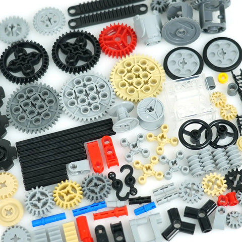 MaleKo Tech Gears And Axles Set Over 120 Pieces For MOC Car Building Blocks Accessories with wheels, pins, and gearboxes