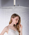 12 Inch LED Rainfall Shower Head Square Brushed Nickel High Pressure Wall Mounted Or Ceiling Mounted Solid Brass Construction Anti Scratch Finish Durable Easy Clean Waterfall Glow Dope Upgrade in use