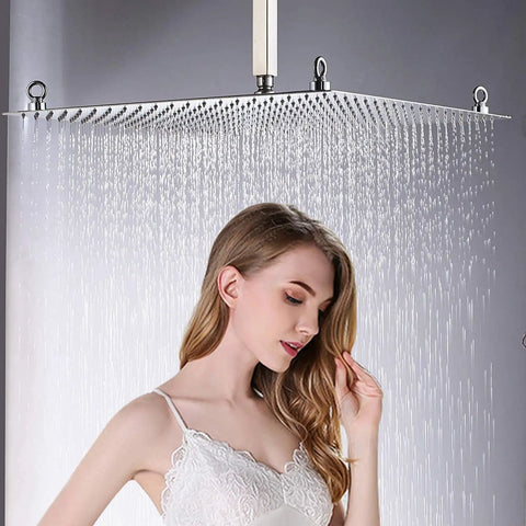 12 Inch LED Rainfall Shower Head Square Brushed Nickel High Pressure Wall Mounted Or Ceiling Mounted Solid Brass Construction Anti Scratch Finish Durable Easy Clean Waterfall Glow Dope Upgrade in use