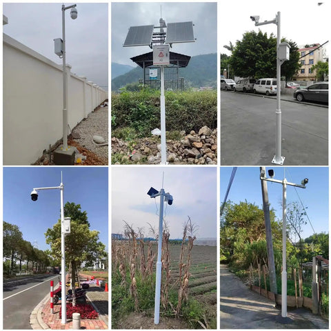 Heavy Duty Galvanized Steel Outdoor Camera Mounting Pole Kit With Ground Cages, Adjustable Heights From Six To Twenty Feet, Tool Free Assembly, Built To Last, Your Go To Setup For Backyard Or Parking Lot Surveillance