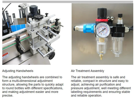 Bulletproof Stainless Steel Desktop Auto Labeling Machine Slick Top And Side Applicator adjusting handwheels for precise bottle application.