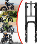 Beefy Fat Tire Suspension Fork With Oil Spring For 4.0 Wide Tires, displayed with various fat tire bikes