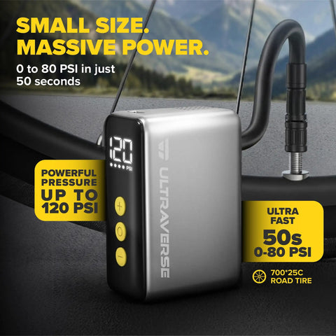 Pocket Power Mini Electric Bike Pump 120 PSI High Pressure Inflator For Road MTB And E Bike Ultra Compact Rechargeable Inflator With Presta And Schrader Valves Fast Inflation Lightweight On The Go Tool For Riders