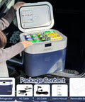 Go To Portable Car Refrigerator And Travel Cooler, 23 Quart (22 Liter) with open lid showing contents and package contents.