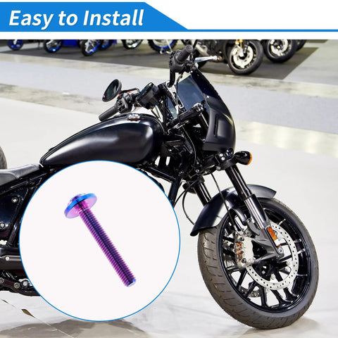 Premium Titanium Windshield Bolts And Washers For Harley Davidson Street Glide Street Glide Specials 2014 Plus Rock Solid Blue Anodized Finish shown on black motorcycle.