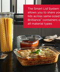 Brilliant Glass Food Storage Containers Set Of Nine with airtight lids, showing lasagna and pasta storage, BPA free and vented