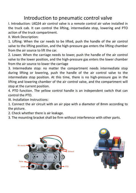 Dual Valve PTO Control Kit For Dump Trucks And Dump Pumps With Kickout And Console Tower 10m Air Tube Pneumatic Lift System For Precise Lifting Stop And Feathering Lowering