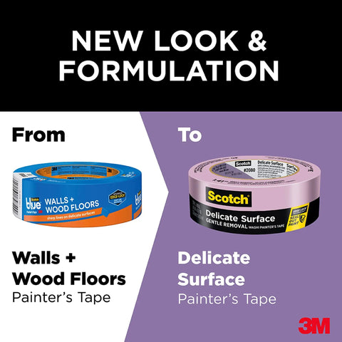Delicate Surface Painter's Tape For Damage Free Painting Prep No Mess Easy Edges, 1.88 Inch By 60 Yard, UV Resistant With Solvent Free Adhesive, Indoor Masking Tape For Delicate Surfaces Glass To Painted Wood, 1 Roll