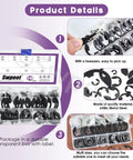 210 Piece E Clip Snap Ring Kit with Tweezers 14 Sizes M1.5-M15; durable transparent box, holding various sizes and shapes of rings.
