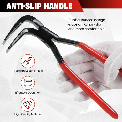 DASBET 3-piece sheet metal hand seamers set with red handles; straight, 45° and 90° bending pliers