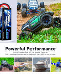 Beefy 2S 6200mAh LiPo Battery 7.4V 60C Hard Case Pack With T Connector, shown with RC cars, trucks, planes, boats in action.