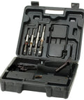 Mortising Attachment Kit For Drill Press With Cast Iron Chisel Holder Fence And Hold Down Quill Alignment Pin Fits One Quarter Inch To One Half Inch Chisels Includes Three Two Piece Bushings And Three Split Bushings Not For W1667 To W1670 in a case