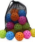 Outdoor Pickleball Balls With 40 Holes For Superior Durability And Stability, colorful pack in mesh bag, seamless design.