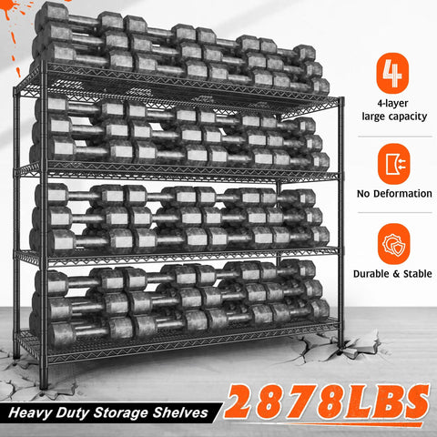 60 Inch Wide Beefy Heavy Duty On Wheels Wire Shelving Rack With Adjustable Shelves Built For Garage Pantry Kitchen Basement Warehouse School Or Office Use For Home And Business Storage Solutions loaded with dumbbells
