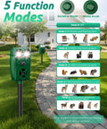 Solar Ultrasonic Animal Repellent With Motion Sensor And LED Lights, Waterproof Yard Deterrent For Deer Coyotes Raccoons And Cats, PIR Sensor Detects Up To 26 Feet At 110 Degree Coverage, Eco Friendly Solar Power, 5 modes