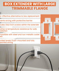 Diagram showing 5 Pack 1 Gang Electrical Box Extenders With 10 Screws Weatherproof Heavy Duty PVC Fully Modular Box Extenders with features.