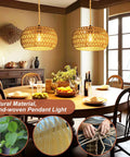 Plug And Play Rattan Pendant Light With Authentic Boho Farmhouse Charm in a cozy dining room, featuring handwoven shade and warm glow