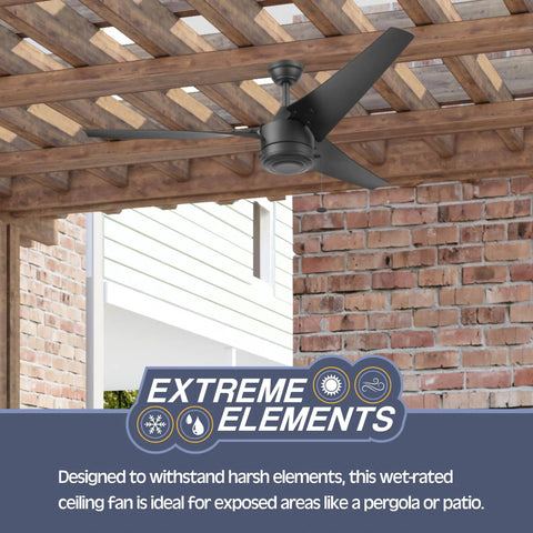 Chill Out Under This Awesome 56 Inch Flush Mount Low Profile Hugger Ceiling Fan No Light Wet Rated For Big Indoor Rooms And Outdoor Covered Patios Three Dual Finish Blades Easy Pull Chain Control Matte Black Finish under pergola