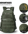 Ranger green Compact Tactical Backpack 15L With MOLLE For Hiking And Cycling Built To Last Everyday Carry Go To Daypack with YKK zippers