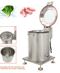 Straight Up Electric Food Dehydrator Spin Dryer Featuring Adjustable Centrifugal Action Up To Eight Hundred Fifty Rpm Crafted In Sturdy Stainless Steel.