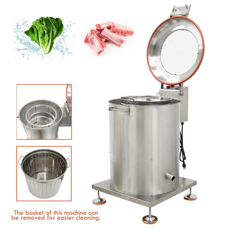 Straight Up Electric Food Dehydrator Spin Dryer Featuring Adjustable Centrifugal Action Up To Eight Hundred Fifty Rpm Crafted In Sturdy Stainless Steel.