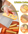 Crinkle Cutter & French Fry Cutter with yellow elephant-shaped handle and stainless steel wavy blades, front view