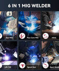 6 In 1 Aluminum MIG Welder With 200A Output And 110V 220V Dual Power showcasing various welding methods in action