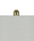 Close-up of white lamp shade and metal finial of Set of 2 Fletcher Glass Genie Table Lamps in Ombra Gold Mercury Glass With White Lamp Shades