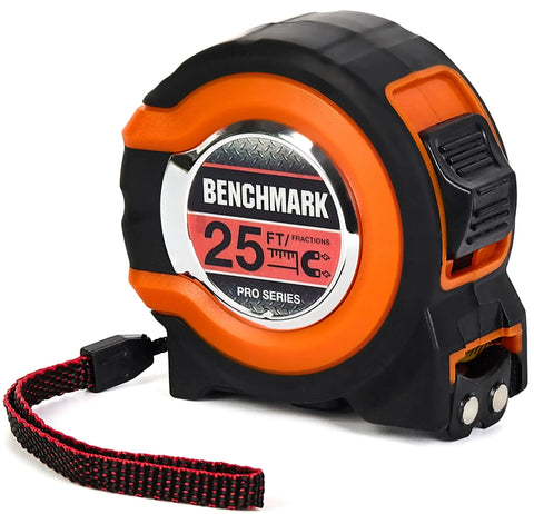 Three Pack 25 Foot Tape Measures With Easy Read Fractions To One Eighth Inch, Magnetic Tip, Quick Lock Tension, ABS Rubber Housing